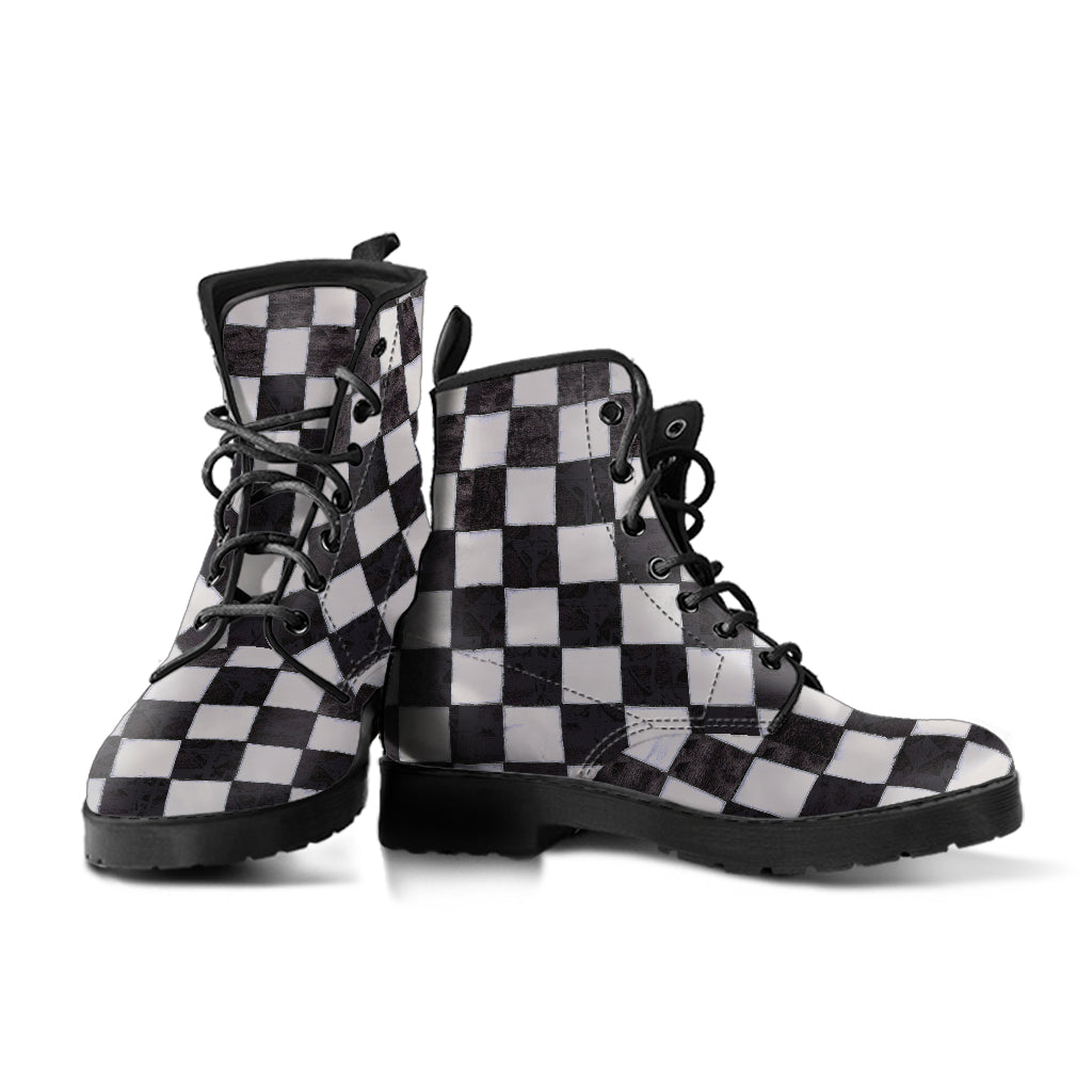 B&W Checkerboard Leather Boots (Vegan)