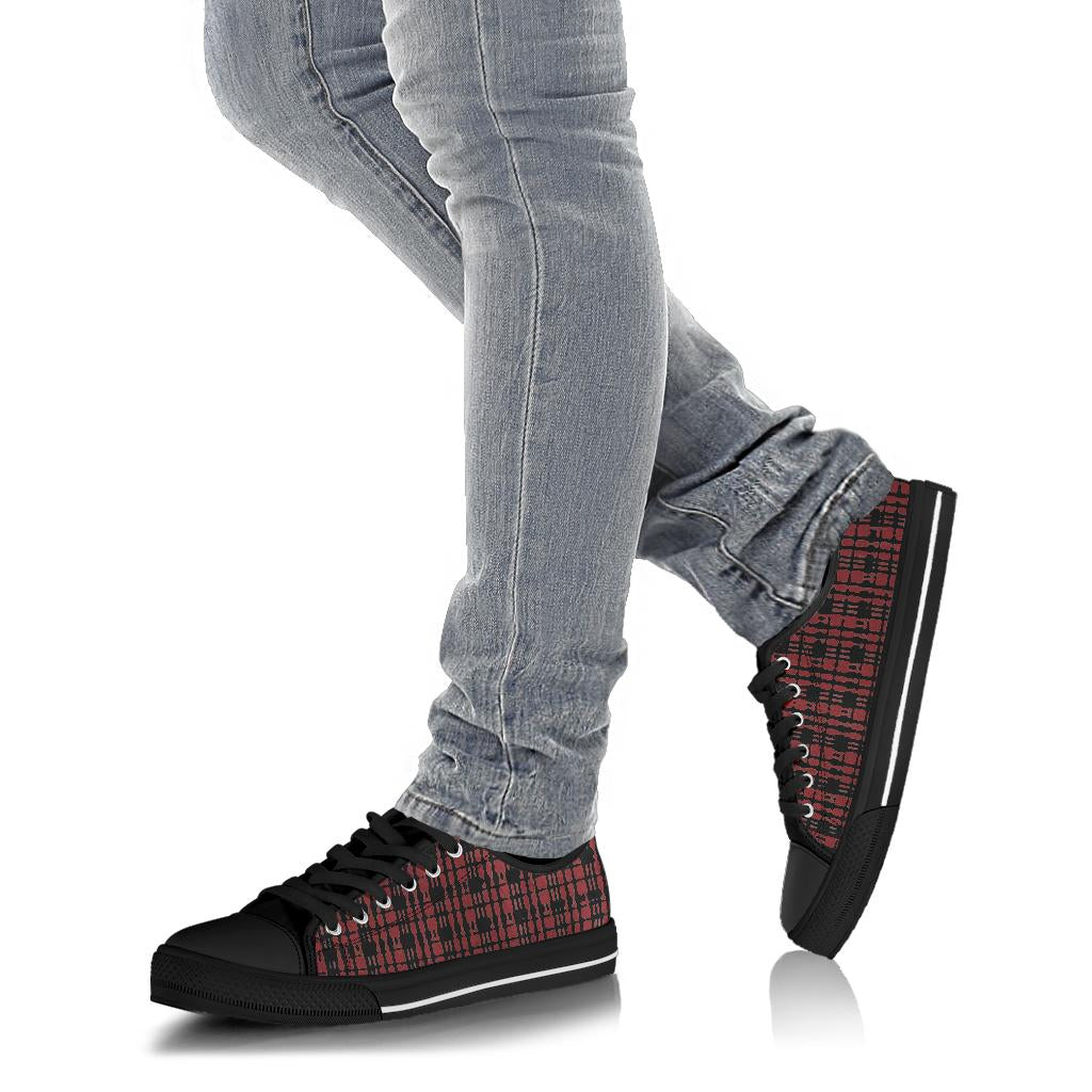 Black Red Tight Plaid Low Top Sneakers