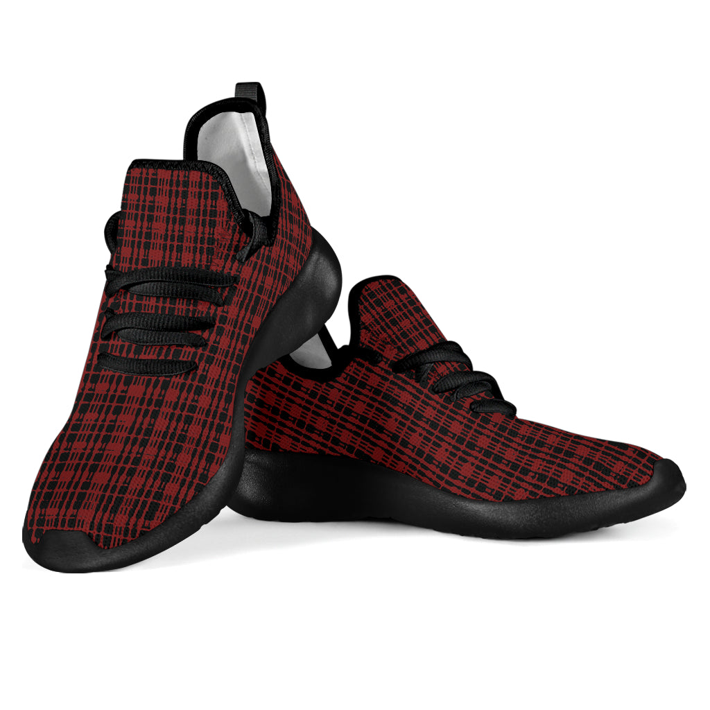 Black Red Tight Plaid Mesh Knit Sneakers