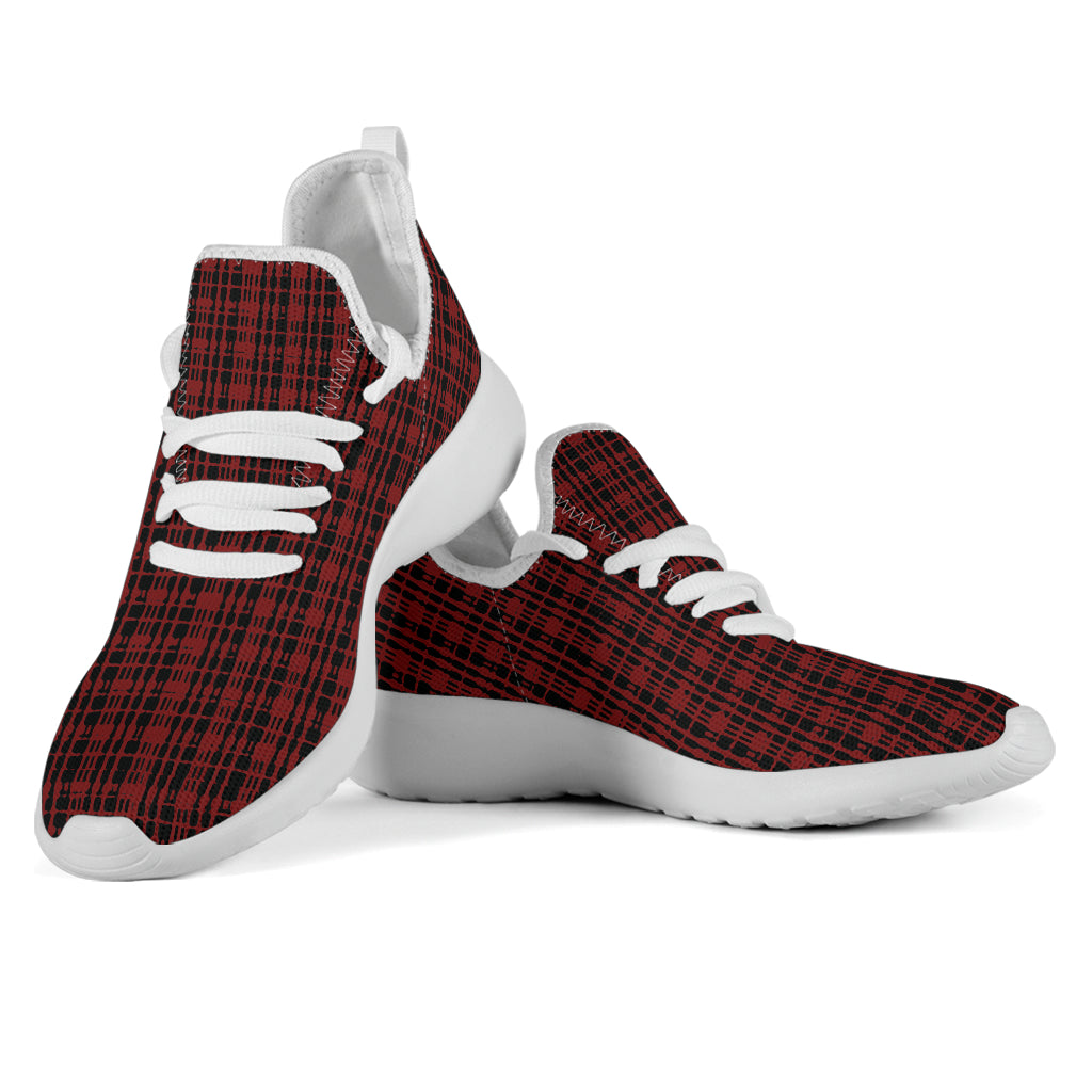 Black Red Tight Plaid Mesh Knit Sneakers