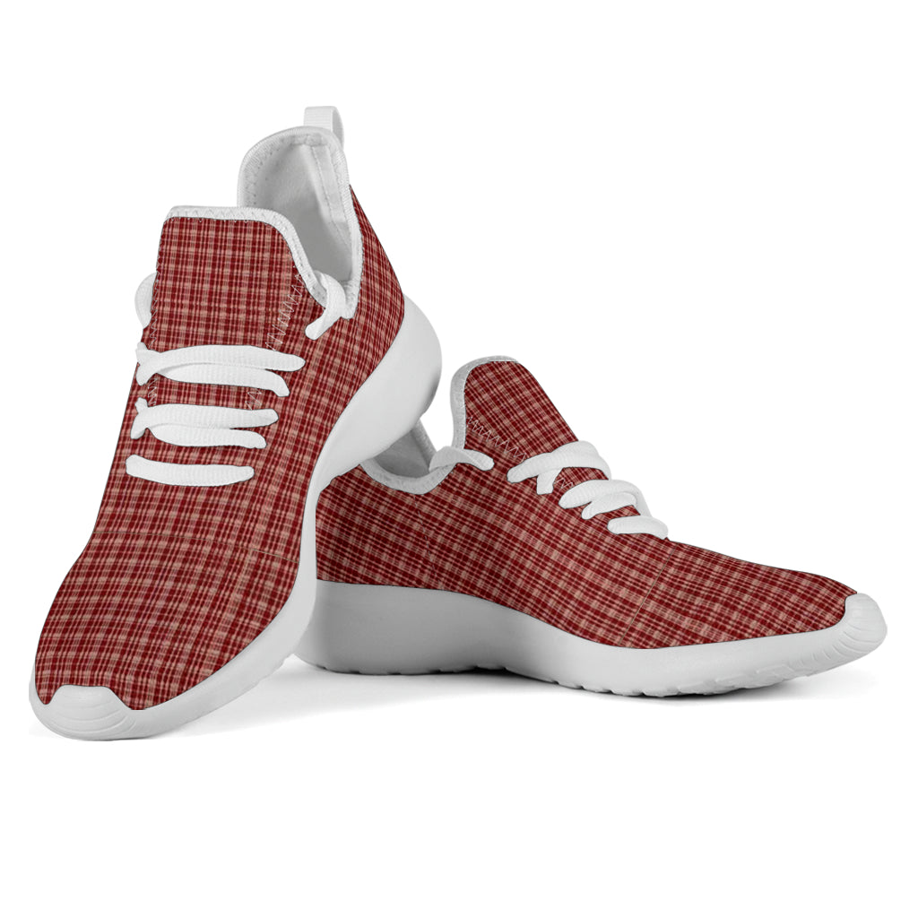 Maroon Beige Tight Plaid Mesh Knit Sneakers