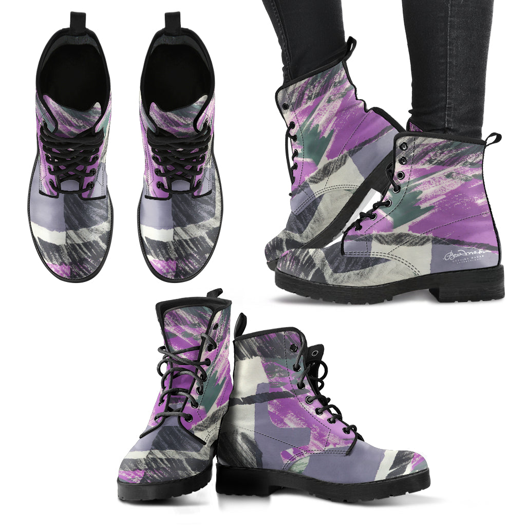 Abstract Collage Leather Boots (Vegan)