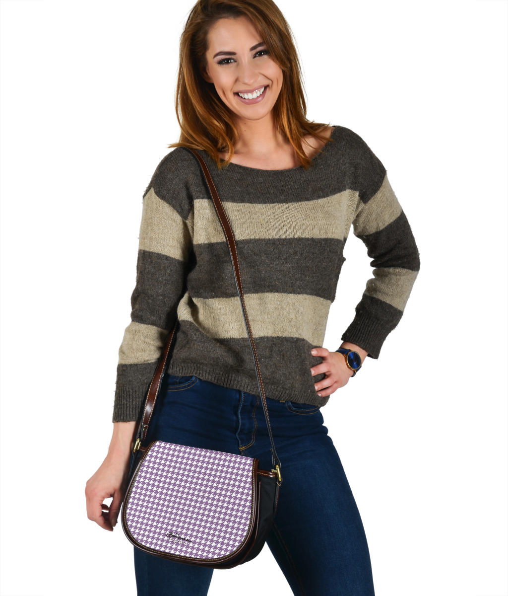 Lilac Houndstooth Saddle Shoulder Bag