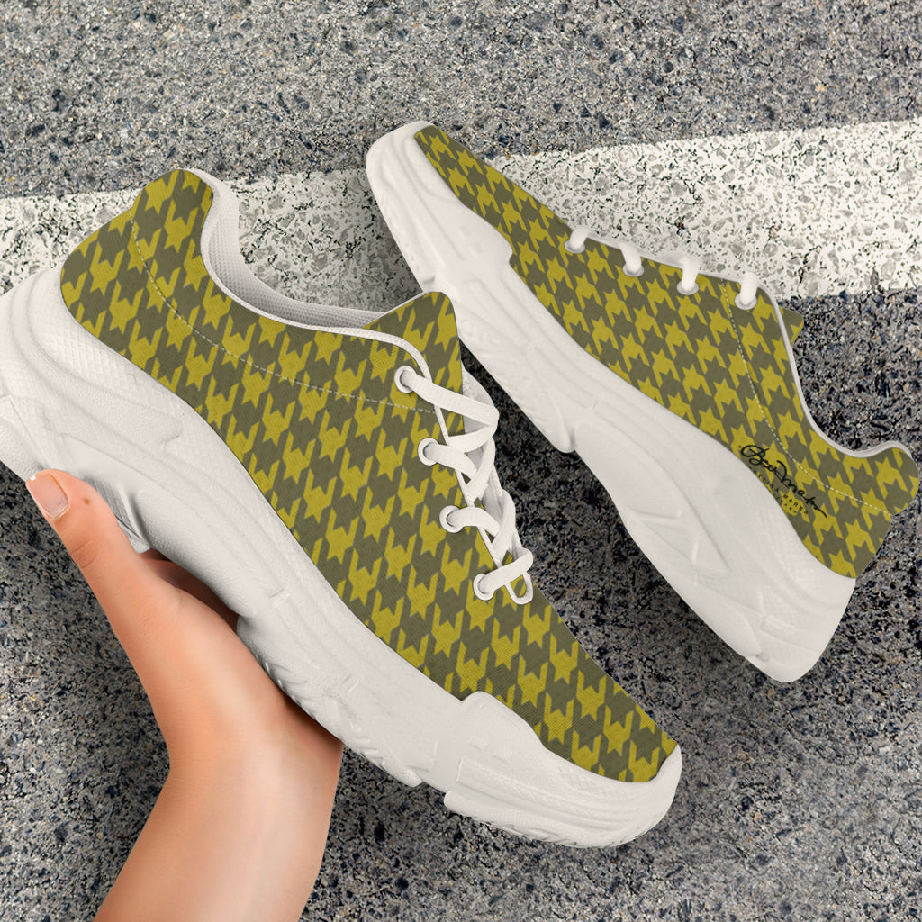 Olive Houndstooth Chunky Sneakers