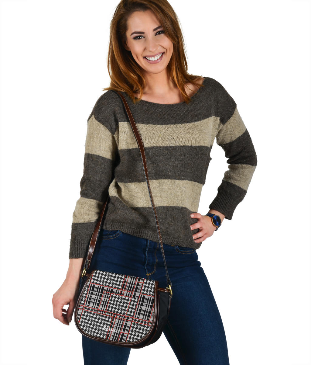 Plaid Houndstooth Saddle Shoulder Bag