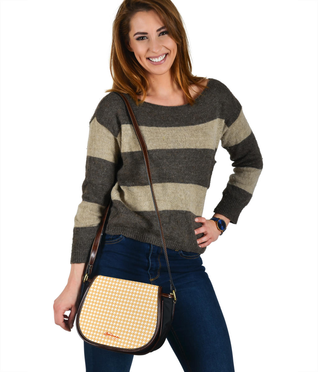 Banana Houndstooth Saddle Shoulder Bag