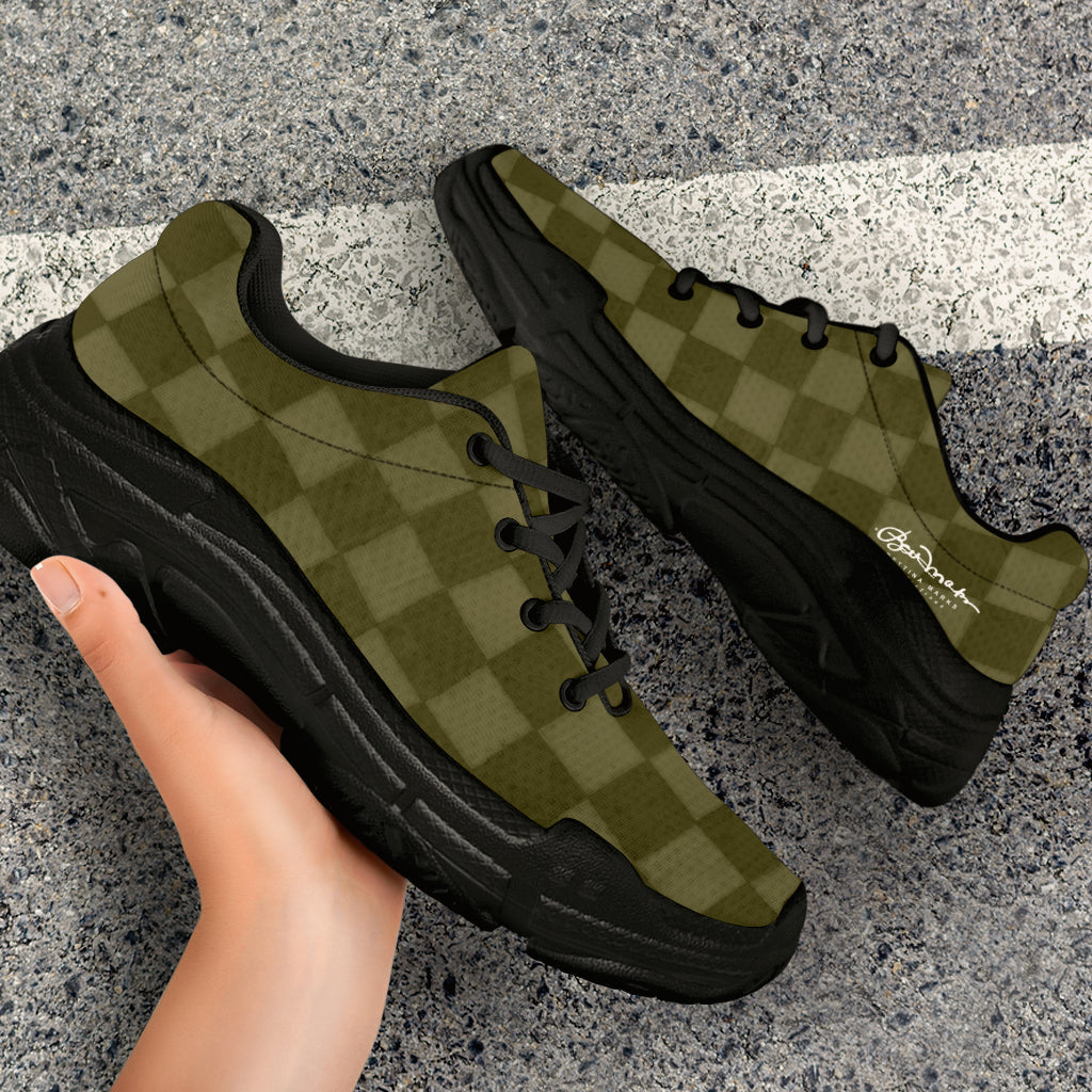 Khaki Checkerboard Athletic Sneakers