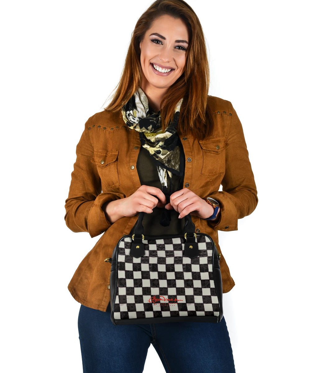 B&W CHECKERBOARD HAND BAG W SHOULDER STRAP