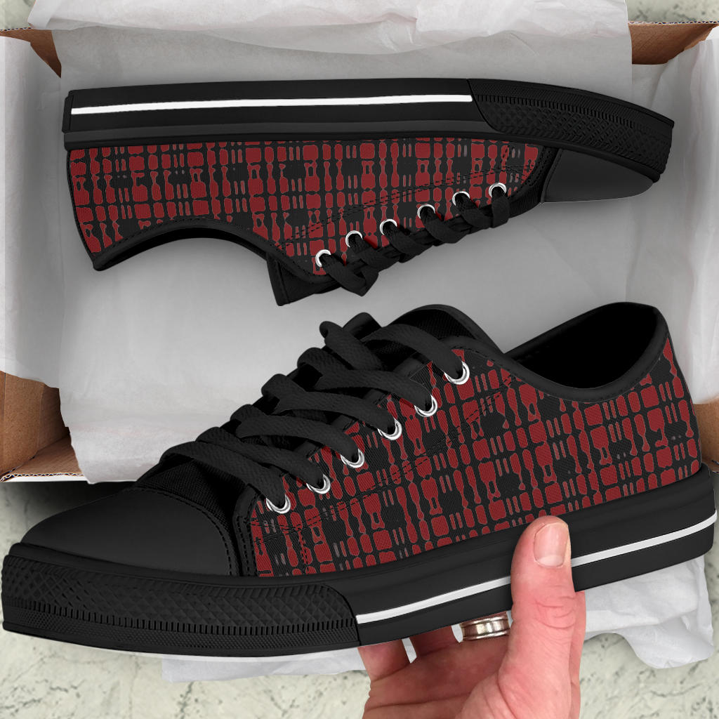 Black Red Tight Plaid Low Top Sneakers