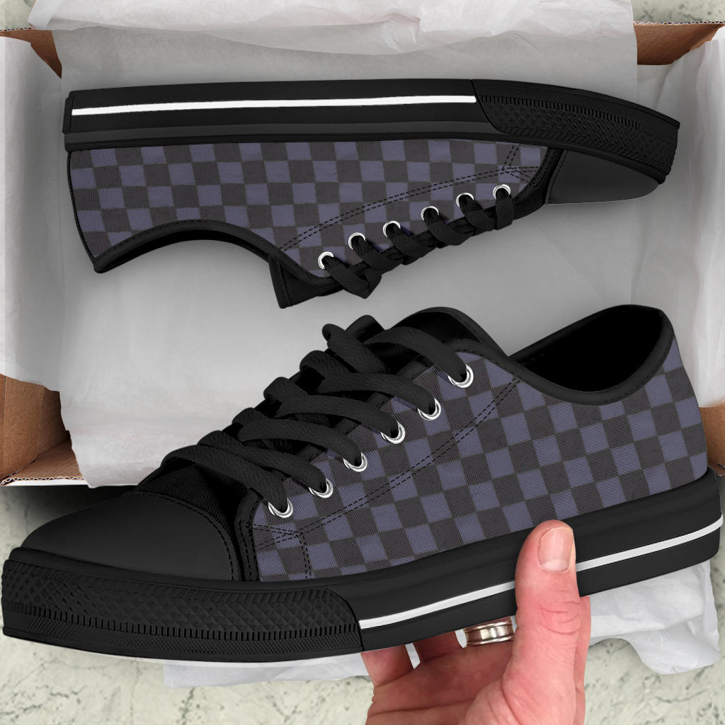 Slate Blue Checkerboard Tight Plaid Low Top Sneakers