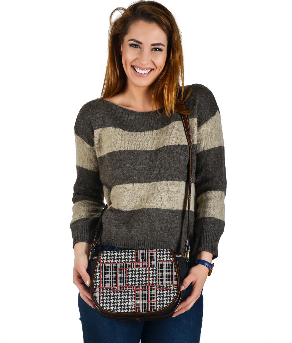 Plaid Houndstooth Saddle Shoulder Bag