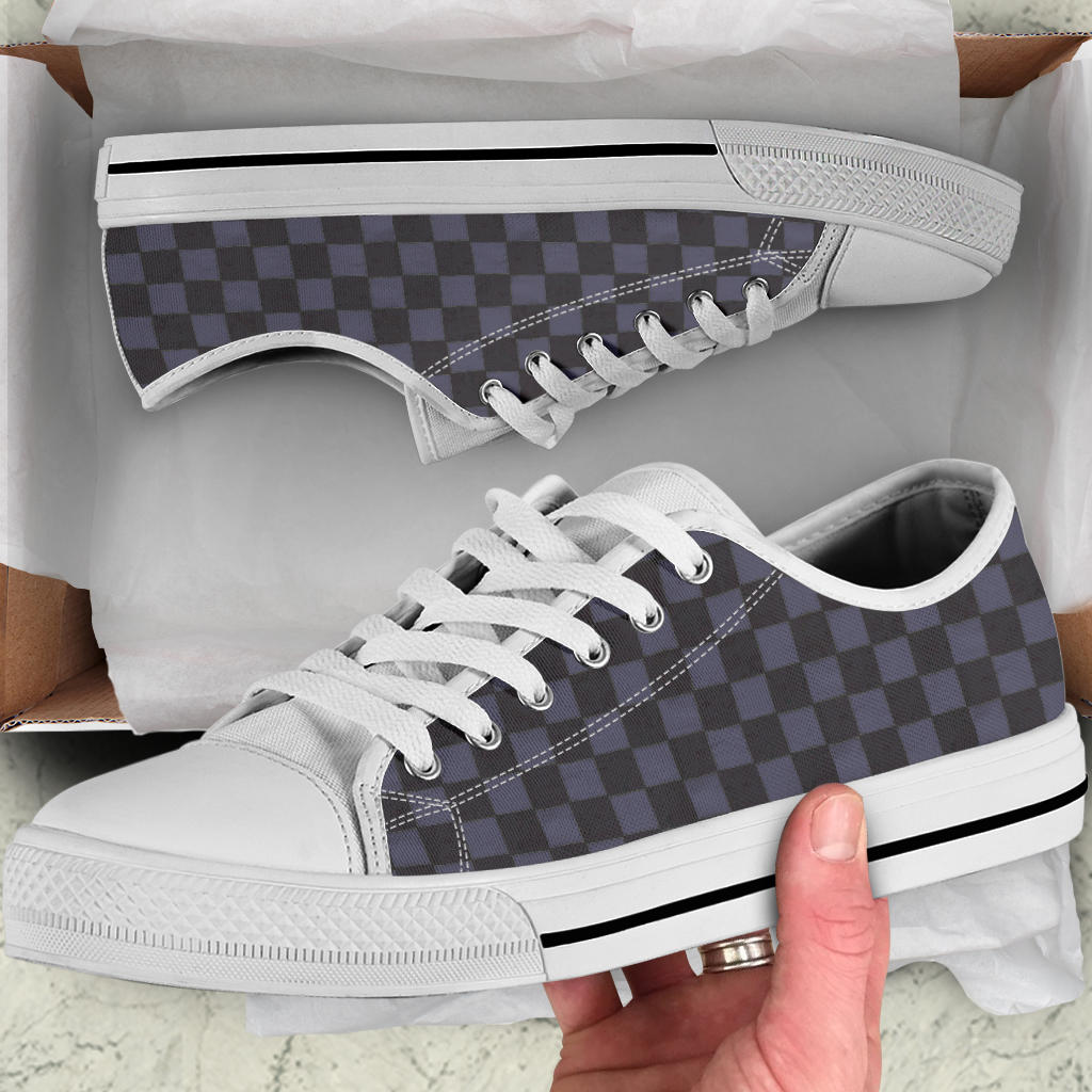 Slate Blue Checkerboard Tight Plaid Low Top Sneakers