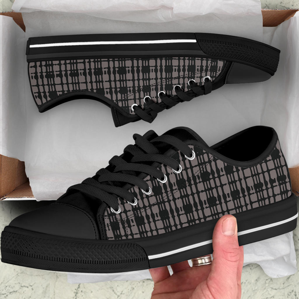 Black Tight Plaid Low Top Sneakers