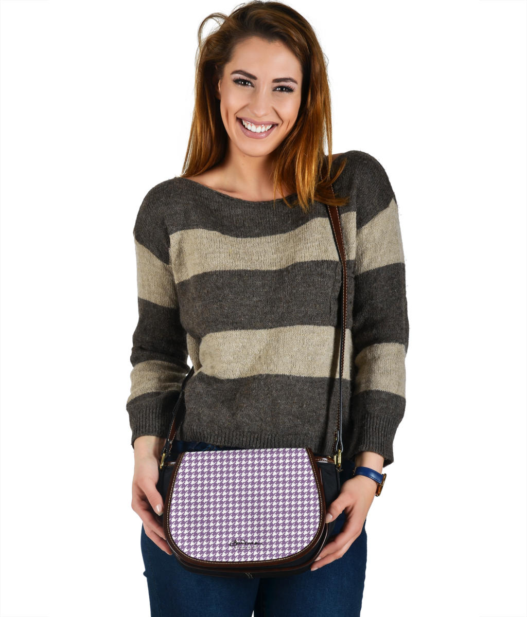 Lilac Houndstooth Saddle Shoulder Bag