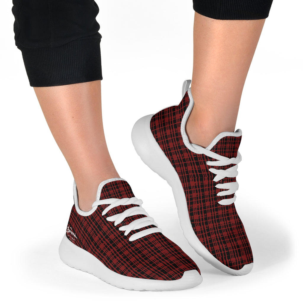 Black Red Tight Plaid Mesh Knit Sneakers