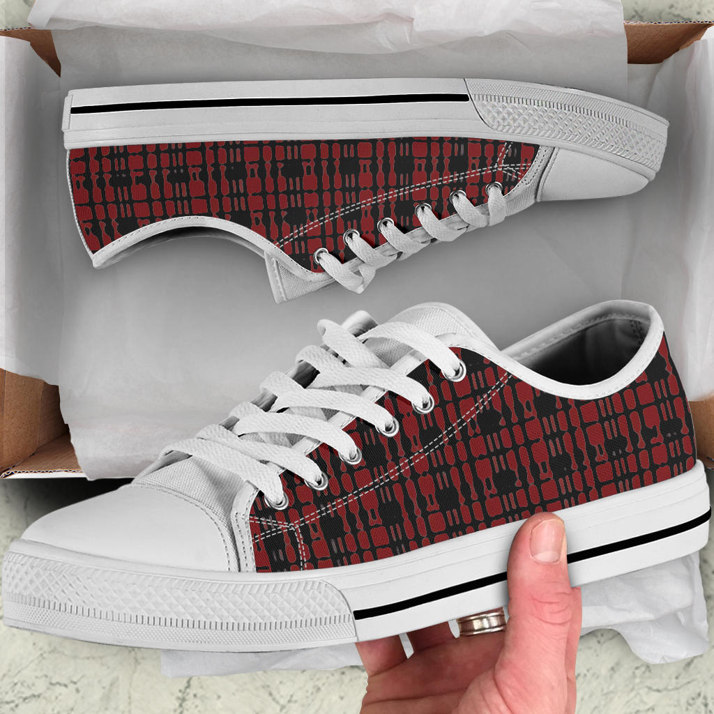 Black Red Tight Plaid Low Top Sneakers