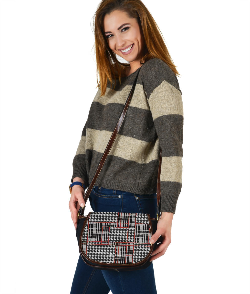 Plaid Houndstooth Saddle Shoulder Bag