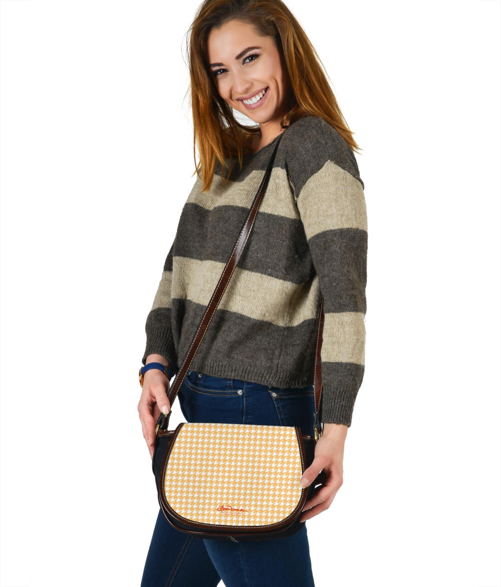 Banana Houndstooth Saddle Shoulder Bag