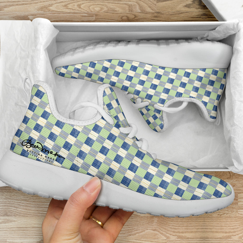 Checkerboard Plaid Mesh Knit Sneakers