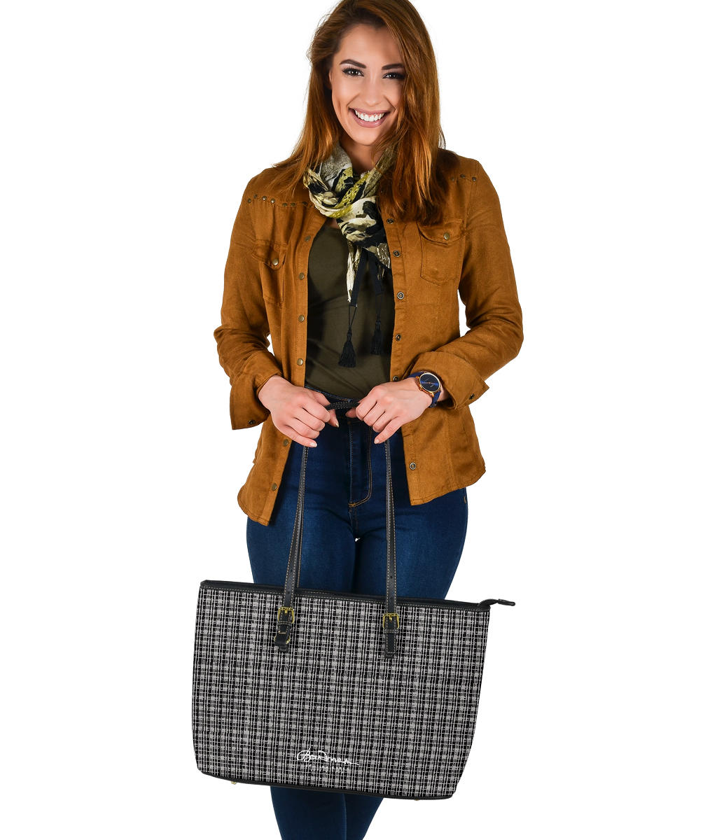 Grey Tight Plaid Large Tote Bag