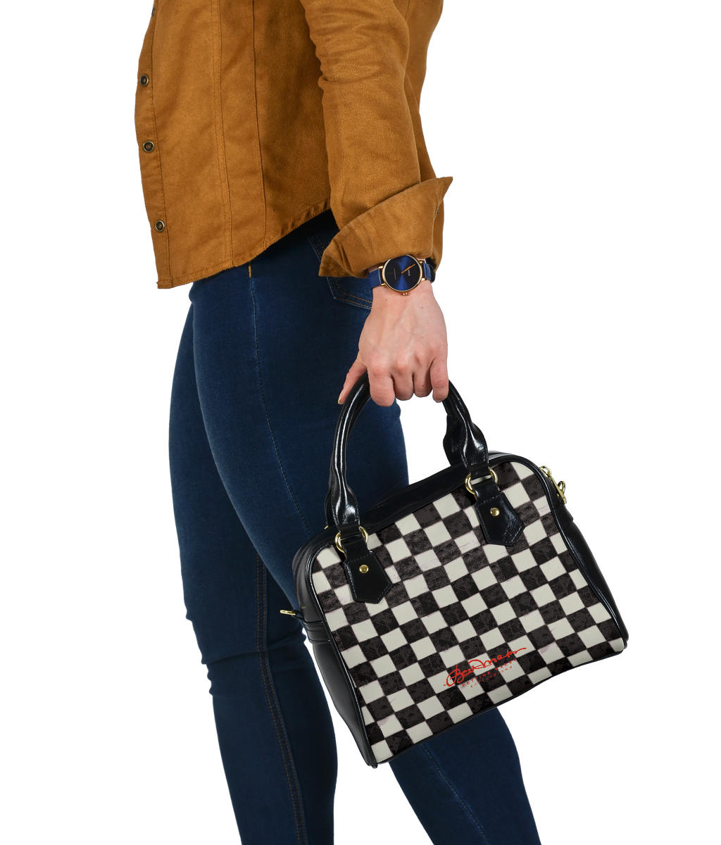 B&W CHECKERBOARD HAND BAG W SHOULDER STRAP