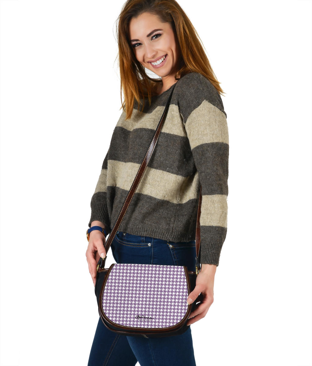 Lilac Houndstooth Saddle Shoulder Bag
