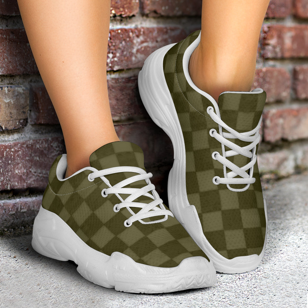 Khaki Checkerboard Athletic Sneakers