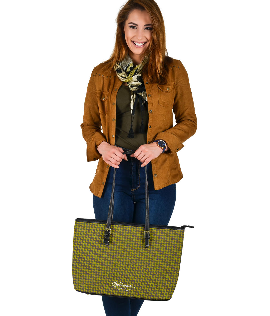 Olive Houndstooth Large Tote Bag