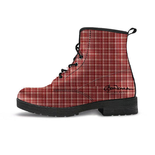 Marsala and Khaki Tiny Plaid Leather boots (Vegan)