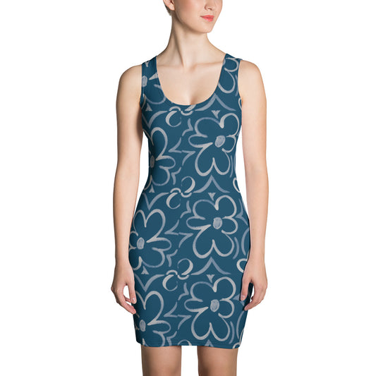 Linear Sixties Floral Fitted Dress