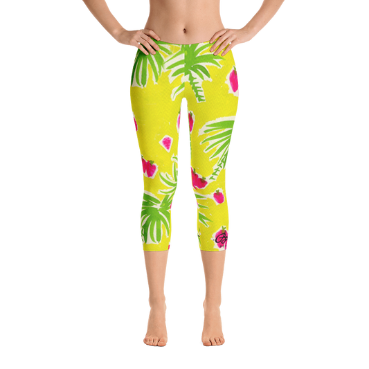 Strawberry Tropic Capri Leggings Front